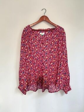 Anthro Maeve Marisol Pink Printed Blouse Boho Preppy Floral Ruffle size 20w